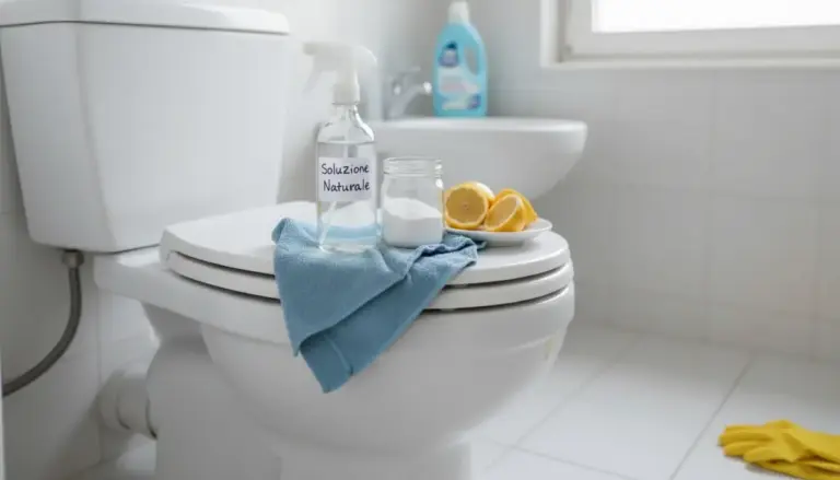 Soluzione naturale con limone e bicarbonato su un WC in un bagno luminoso