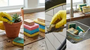 Spugne da cucina riutilizzate per pulire vasi, creare supporti e lavare oggetti in casa